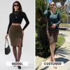 imageEXLURA Womens Fall Bodycon Sexy Leopard Pencil Skirt Elastic High Waisted Midi Skirt Knee Length with Button Slit 2025Brown