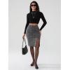 imageEXLURA Womens Fall Bodycon Sexy Leopard Pencil Skirt Elastic High Waisted Midi Skirt Knee Length with Button Slit 2025Grey
