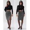 imageEXLURA Womens Fall Bodycon Sexy Leopard Pencil Skirt Elastic High Waisted Midi Skirt Knee Length with Button Slit 2025Grey
