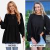 imageEXLURA Womens Fall Long Sleeve Loose Blouses Swiss Dot Babydoll Shirts Dressy Casual Peplum Tunic Tops Trendy Outfits 2025Black
