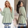 imageEXLURA Womens Fall Long Sleeve Loose Blouses Swiss Dot Babydoll Shirts Dressy Casual Peplum Tunic Tops Trendy Outfits 2025Grey Green