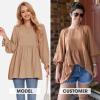 imageEXLURA Womens Fall Long Sleeve Loose Blouses Swiss Dot Babydoll Shirts Dressy Casual Peplum Tunic Tops Trendy Outfits 2025Khaki