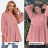 imageEXLURA Womens Fall Long Sleeve Loose Blouses Swiss Dot Babydoll Shirts Dressy Casual Peplum Tunic Tops Trendy Outfits 2025Pink