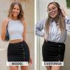 imageEXLURA Womens Mini Denim Skirt High Waisted Stretchy Jean Skirts with Slit Trendy Casual Slim Fit Short SkirtsBlack