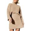 imageEXLURA Womens 2 Piece Outfits Casual Sweater Dress Sets Long Sleeve Mock Neck Ribbed Knit Tops Bodycon Skirts Winter ClothesKhaki