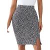 imageEXLURA Womens Fall Bodycon Sexy Leopard Pencil Skirt Elastic High Waisted Midi Skirt Knee Length with Button Slit 2025Black