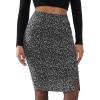 imageEXLURA Womens Fall Bodycon Sexy Leopard Pencil Skirt Elastic High Waisted Midi Skirt Knee Length with Button Slit 2025Grey