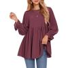 imageEXLURA Womens Fall Long Sleeve Loose Blouses Swiss Dot Babydoll Shirts Dressy Casual Peplum Tunic Tops Trendy Outfits 2025Wine Red