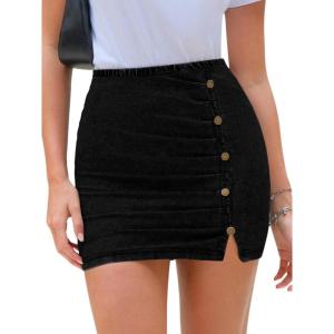 imageEXLURA Womens Mini Denim Skirt High Waisted Stretchy Jean Skirts with Slit Trendy Casual Slim Fit Short SkirtsBlack