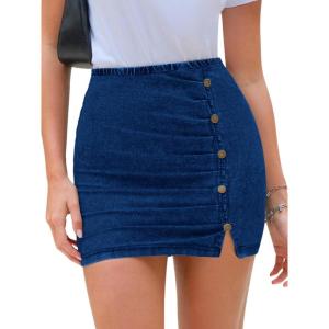 imageEXLURA Womens Mini Denim Skirt High Waisted Stretchy Jean Skirts with Slit Trendy Casual Slim Fit Short SkirtsBlue
