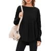 imageEXLURA Waffle Knit Long Sleeve Shirts for Womens Crewneck Loose Babydoll Tunic Tops Maternity Tops Fall Fashion 2025 ClothesBlack