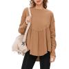 imageEXLURA Waffle Knit Long Sleeve Shirts for Womens Crewneck Loose Babydoll Tunic Tops Maternity Tops Fall Fashion 2025 ClothesKhaki