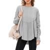 imageEXLURA Waffle Knit Long Sleeve Shirts for Womens Crewneck Loose Babydoll Tunic Tops Maternity Tops Fall Fashion 2025 ClothesLight Grey