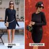 imageEXLURA Women Fall Long Sleeve Crewneck Mini Dress Casual Stretchy Textured Office Wedding Cocktail Party Bodycon Dresses 2025Black