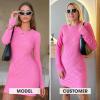 imageEXLURA Women Fall Long Sleeve Crewneck Mini Dress Casual Stretchy Textured Office Wedding Cocktail Party Bodycon Dresses 2025Hot Pink