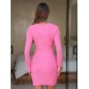 imageEXLURA Women Fall Long Sleeve Crewneck Mini Dress Casual Stretchy Textured Office Wedding Cocktail Party Bodycon Dresses 2025Hot Pink