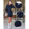 imageEXLURA Women Fall Long Sleeve Crewneck Mini Dress Casual Stretchy Textured Office Wedding Cocktail Party Bodycon Dresses 2025Navy Blue