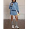 imageEXLURA Women Fall Two Piece Sets Airport Outfits 2025 Cotton Striped Sweatshirt Matching Skirt Skort Workout Travel TracksuitDark Blue