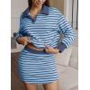 imageEXLURA Women Fall Two Piece Sets Airport Outfits 2025 Cotton Striped Sweatshirt Matching Skirt Skort Workout Travel TracksuitDark Blue