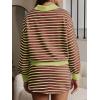 imageEXLURA Women Fall Two Piece Sets Airport Outfits 2025 Cotton Striped Sweatshirt Matching Skirt Skort Workout Travel TracksuitGreen Brown