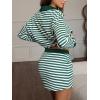 imageEXLURA Women Fall Two Piece Sets Airport Outfits 2025 Cotton Striped Sweatshirt Matching Skirt Skort Workout Travel TracksuitGreen White