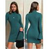 imageEXLURA Women Sweater Dress Fall Winter Bell Long Sleeve Mini Dresses Turtleneck Pullover Ribbed Knit Stretch Bodycon DressBlue Green