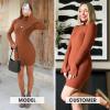 imageEXLURA Women Sweater Dress Fall Winter Bell Long Sleeve Mini Dresses Turtleneck Pullover Ribbed Knit Stretch Bodycon DressCaramel
