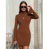 imageEXLURA Women Sweater Dress Fall Winter Bell Long Sleeve Mini Dresses Turtleneck Pullover Ribbed Knit Stretch Bodycon DressCaramel