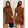 imageEXLURA Women Sweater Dress Fall Winter Bell Long Sleeve Mini Dresses Turtleneck Pullover Ribbed Knit Stretch Bodycon DressCaramel