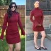 imageEXLURA Women Sweater Dress Fall Winter Bell Long Sleeve Mini Dresses Turtleneck Pullover Ribbed Knit Stretch Bodycon DressWine Red