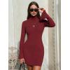 imageEXLURA Women Sweater Dress Fall Winter Bell Long Sleeve Mini Dresses Turtleneck Pullover Ribbed Knit Stretch Bodycon DressWine Red