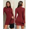 imageEXLURA Women Sweater Dress Fall Winter Bell Long Sleeve Mini Dresses Turtleneck Pullover Ribbed Knit Stretch Bodycon DressWine Red
