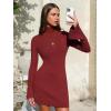 imageEXLURA Women Sweater Dress Fall Winter Bell Long Sleeve Mini Dresses Turtleneck Pullover Ribbed Knit Stretch Bodycon DressWine Red