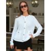 imageEXLURA Womens 2025 Knit Cardigan Sweaters Fall Winter Crewneck Open Front Button Jacket Fashion Outerwear Coats with PocketsWhite