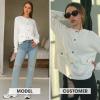 imageEXLURA Womens 2025 Knit Cardigan Sweaters Fall Winter Crewneck Open Front Button Jacket Fashion Outerwear Coats with PocketsWhite