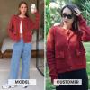 imageEXLURA Womens 2025 Knit Cardigan Sweaters Fall Winter Crewneck Open Front Button Jacket Fashion Outerwear Coats with PocketsWine Red