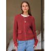 imageEXLURA Womens 2025 Knit Cardigan Sweaters Fall Winter Crewneck Open Front Button Jacket Fashion Outerwear Coats with PocketsWine Red