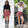 imageEXLURA Womens Corduroy Pencil Skirt High Waisted Elastic Basic Casual Mini Skirts with Pockets 2025 Fall Trendy OutfitsPink Purple