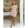 imageEXLURA Womens Fall Long Sleeve Boat Neck Casual Mini Dress Button Side Slit Cocktail Wedding Dresses Date Night Outfits 2025Apricot