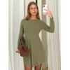 imageEXLURA Womens Fall Long Sleeve Boat Neck Casual Mini Dress Button Side Slit Cocktail Wedding Dresses Date Night Outfits 2025Army Green