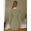 imageEXLURA Womens Fall Long Sleeve Boat Neck Casual Mini Dress Button Side Slit Cocktail Wedding Dresses Date Night Outfits 2025Army Green