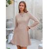imageEXLURA Womens Fall Long Sleeve Mock Neck Mini Dress Textured ALine Elegant Wedding Guest Party Cocktail Short Dresses 2025Beige