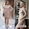imageEXLURA Womens Fall Long Sleeve Mock Neck Mini Dress Textured ALine Elegant Wedding Guest Party Cocktail Short Dresses 2025Beige