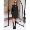 imageEXLURA Womens Fall Long Sleeve Mock Neck Mini Dress Textured ALine Elegant Wedding Guest Party Cocktail Short Dresses 2025Black