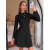 imageEXLURA Womens Fall Long Sleeve Mock Neck Mini Dress Textured ALine Elegant Wedding Guest Party Cocktail Short Dresses 2025Black