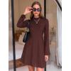 imageEXLURA Womens Fall Long Sleeve Mock Neck Mini Dress Textured ALine Elegant Wedding Guest Party Cocktail Short Dresses 2025Brown