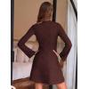 imageEXLURA Womens Fall Long Sleeve Mock Neck Mini Dress Textured ALine Elegant Wedding Guest Party Cocktail Short Dresses 2025Brown