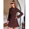 imageEXLURA Womens Fall Long Sleeve Mock Neck Mini Dress Textured ALine Elegant Wedding Guest Party Cocktail Short Dresses 2025Brown