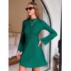 imageEXLURA Womens Fall Long Sleeve Mock Neck Mini Dress Textured ALine Elegant Wedding Guest Party Cocktail Short Dresses 2025Green