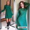 imageEXLURA Womens Fall Long Sleeve Mock Neck Mini Dress Textured ALine Elegant Wedding Guest Party Cocktail Short Dresses 2025Green